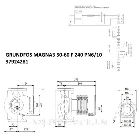 Регульований циркуляційний насос GRUNDFOS MAGNA3 50-60 F 240 PN6 10 97924281 Регульований циркуляційний насос GRUNDFOS MAGNA3 50-60 F 240 PN6 10 97924281