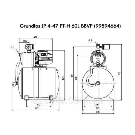 Насосна станція Grundfos JP 4-47 PT-H 60L BBVP (99594664) Насосна станція Grundfos JP 4-47 PT-H 60L BBVP (99594664)
